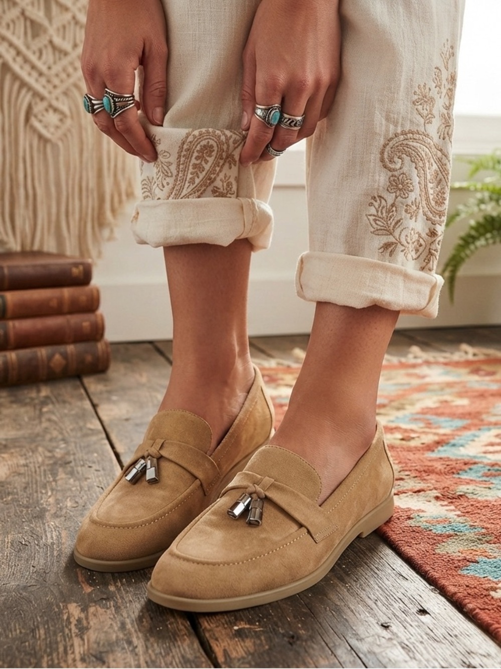 New Time and Tru Women's Faux Suede Comfort Loafers SlipOn Flats Tan Size 10 NWT